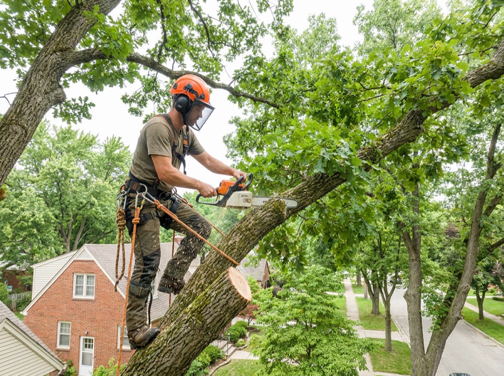 Certified arborist safely removing a large tree in Nashville