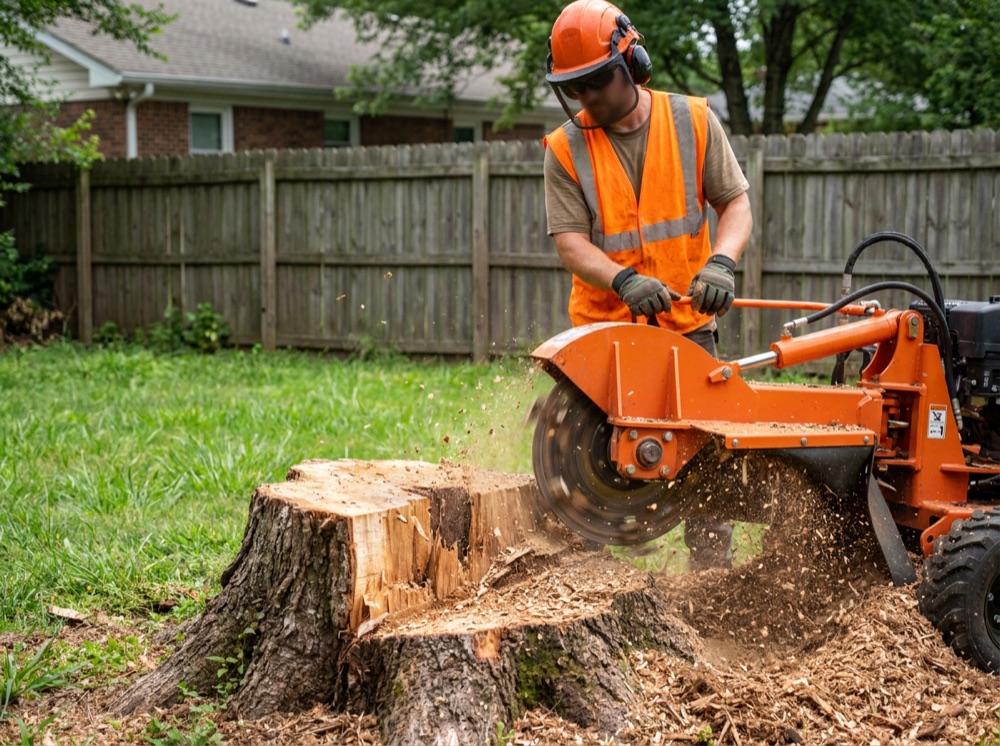 Stump grinding and clean yard after professional tree removal in Nashville